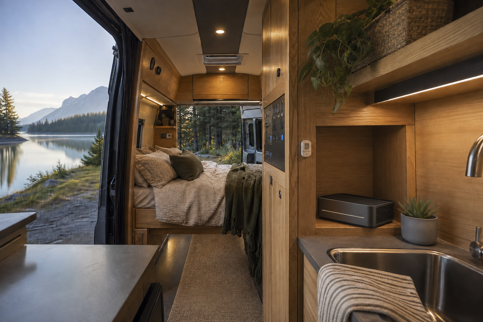 AI-assisted design concept of Private One operating locally inside a premium camper van